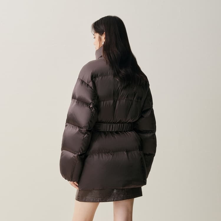 太平鸟 时尚潮流光泽感白鸭绒加厚外套收腰保暖羽绒服 女款