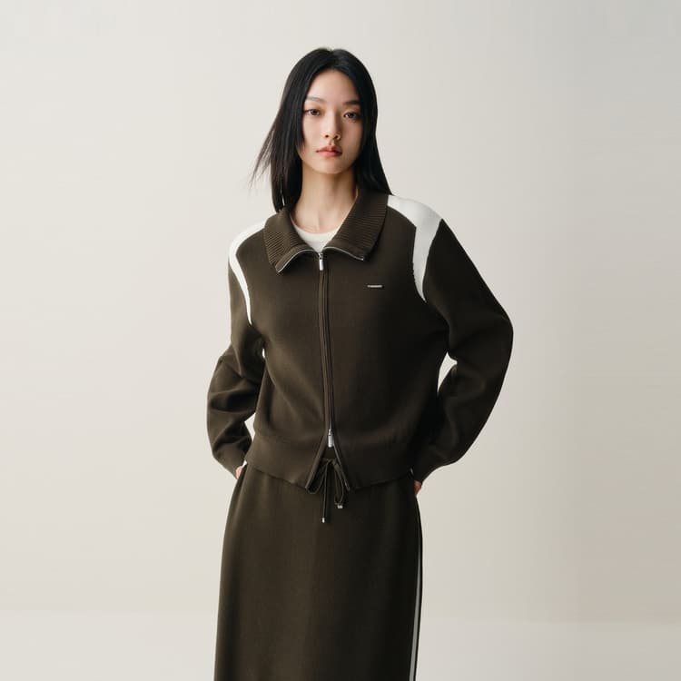 Peacebird Double Zipper Knit Cardigan