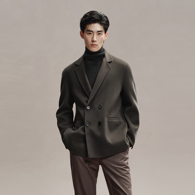 PEACEBIRD MEN Double-Breasted Wool Coat