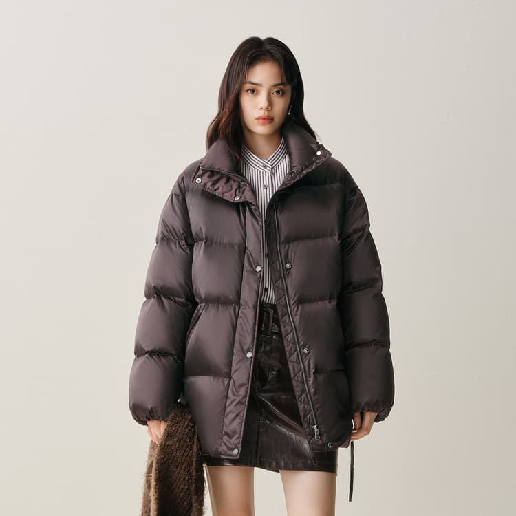 太平鸟 时尚潮流光泽感白鸭绒加厚外套收腰保暖羽绒服 女款
