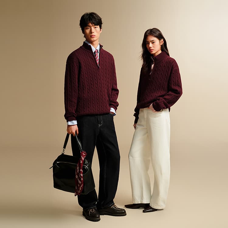 PEACEBIRD Classic Cable Half-Zip Sweater