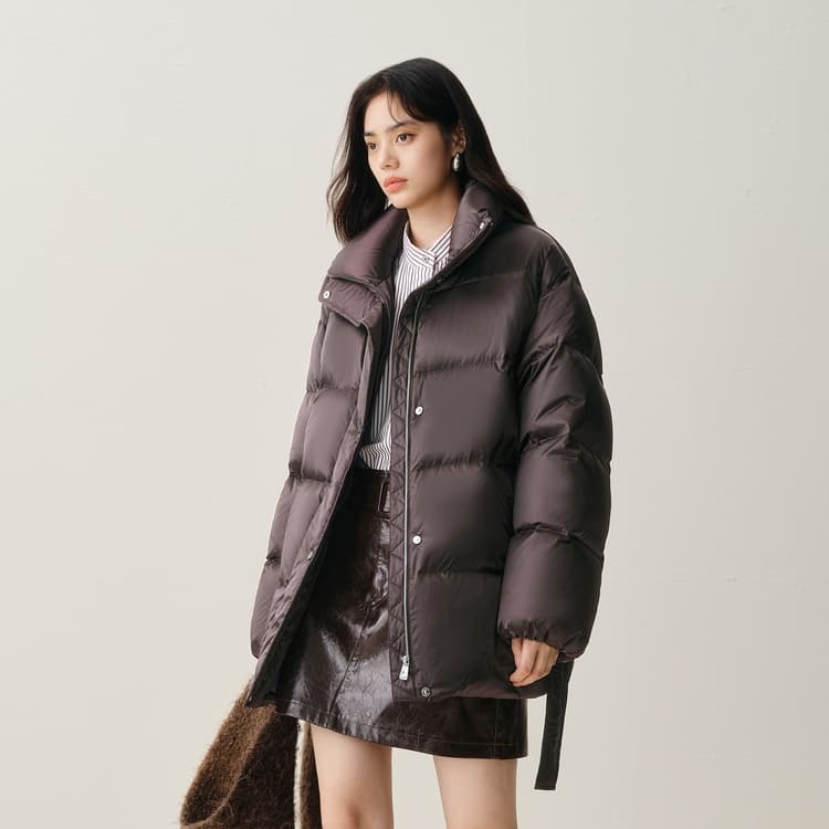 太平鸟 时尚潮流光泽感白鸭绒加厚外套收腰保暖羽绒服 女款