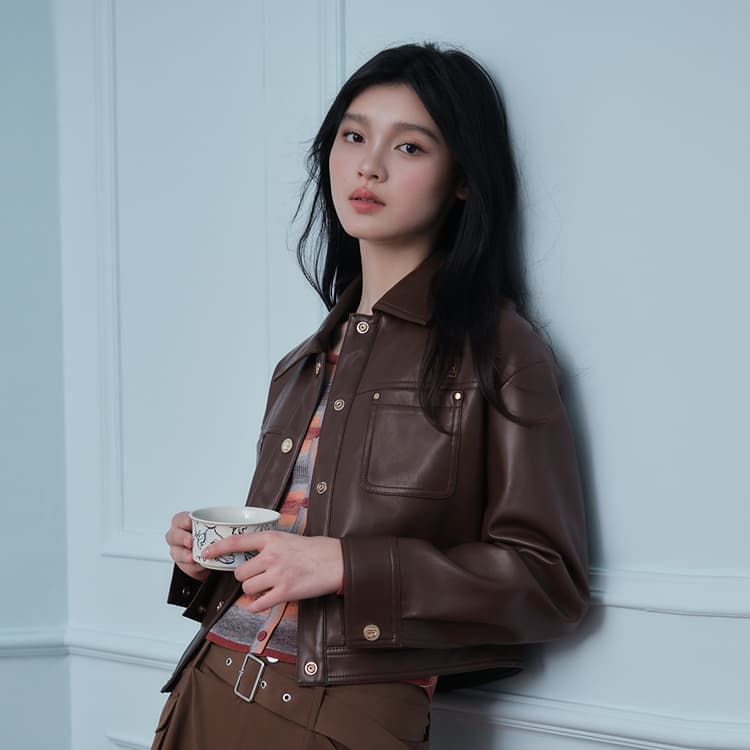 Peacebird Lapel Single-Breasted Leather Jacket