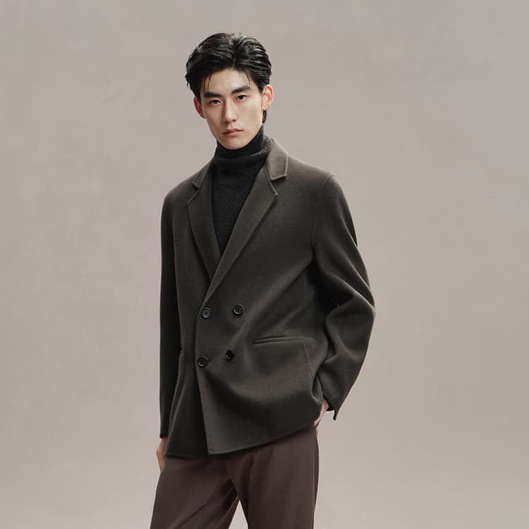 PEACEBIRD MEN Double-Breasted Wool Coat