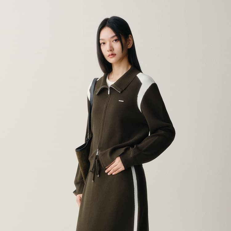 Peacebird Double Zipper Knit Cardigan