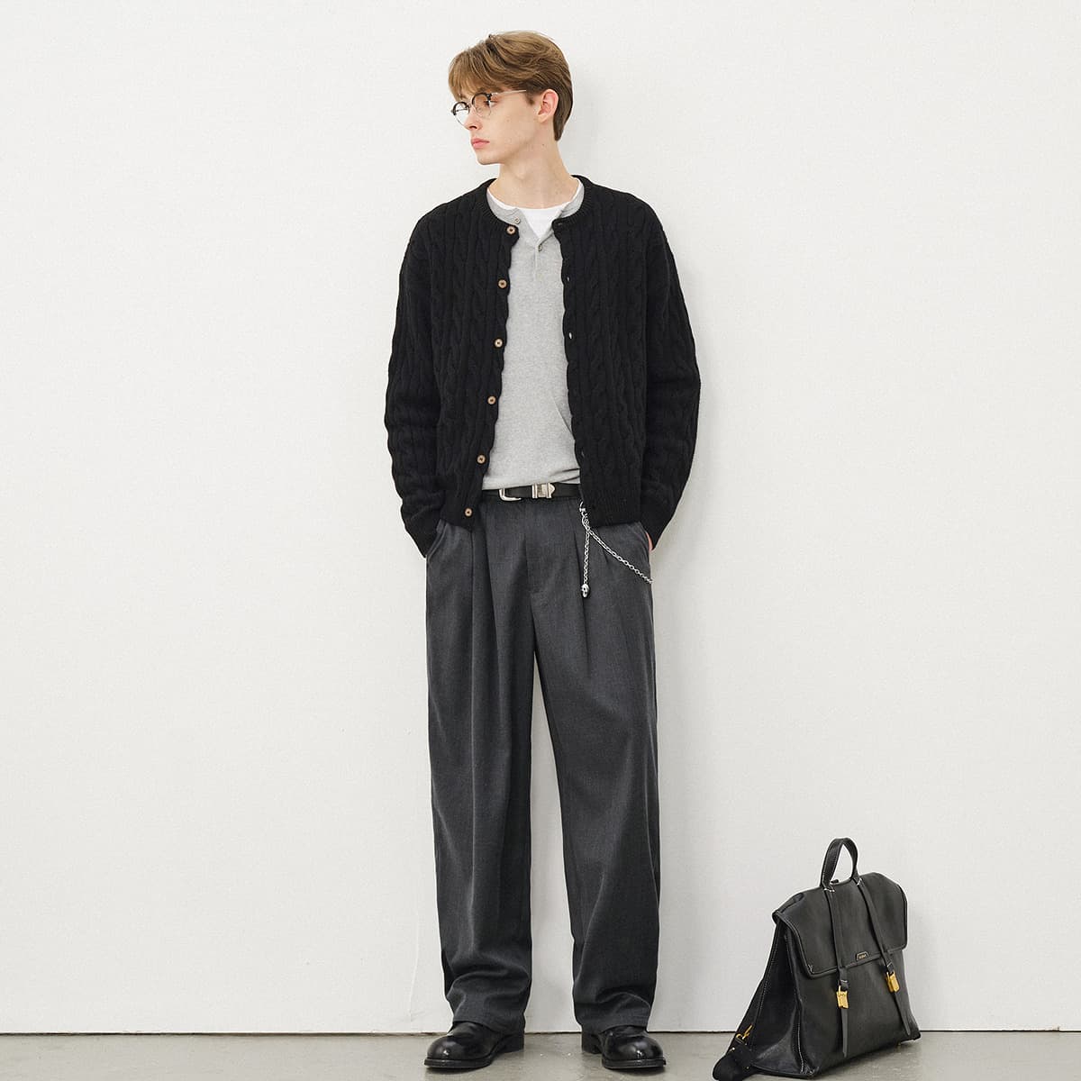 714STREET Simple Series Vintage Knit Cardigan