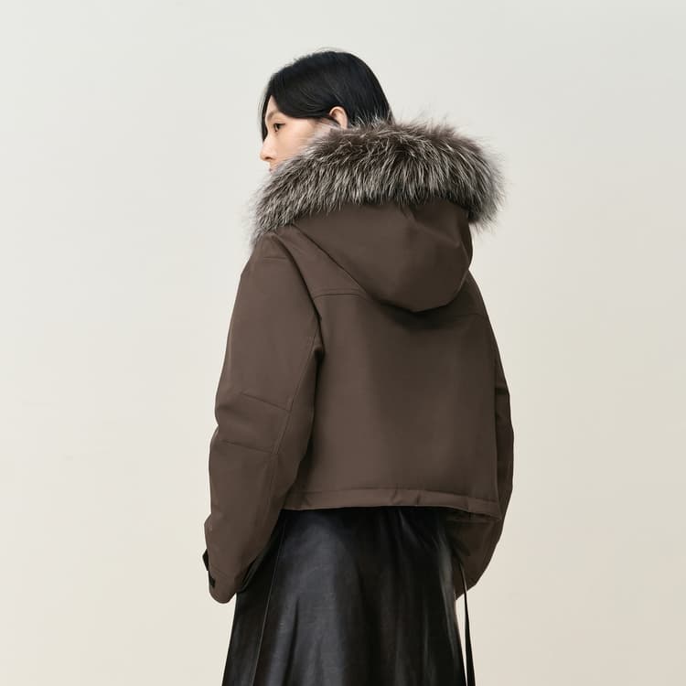 Peacebird Basic Fox Fur Collar Parka Down Jacket