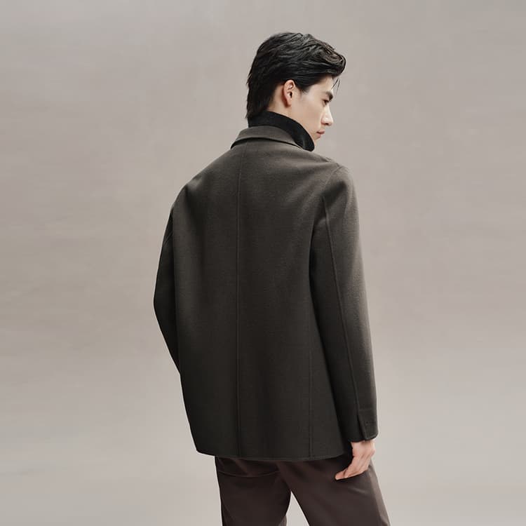 PEACEBIRD MEN Double-Breasted Wool Coat