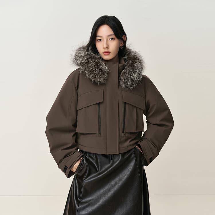 Peacebird Basic Fox Fur Collar Parka Down Jacket