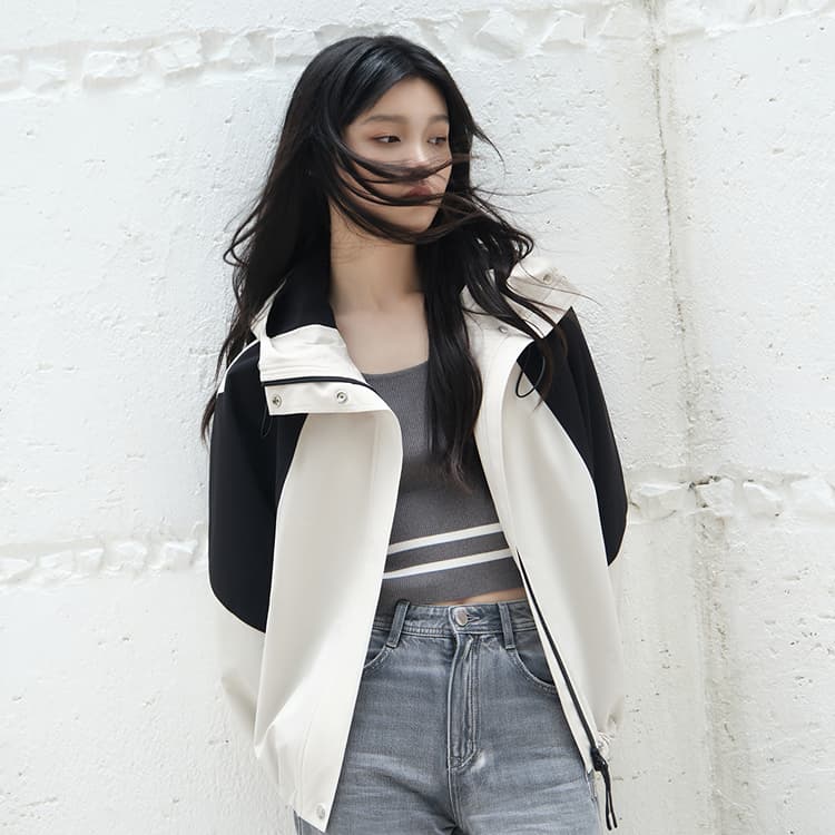 Peacebird Colorblock Street Hoodie Jacket Women