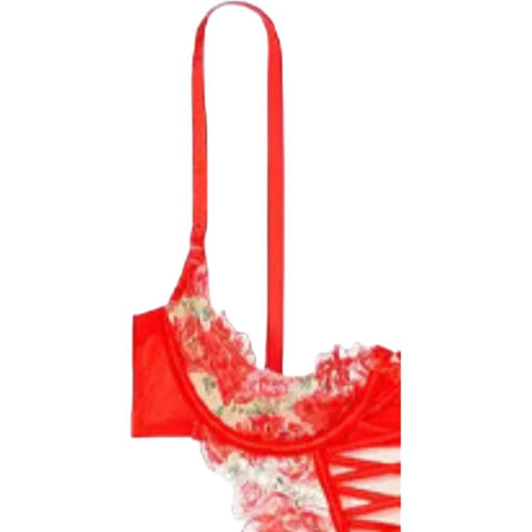 Victoria's Secret Floral Lace Bodysuit Champagne Coral Print