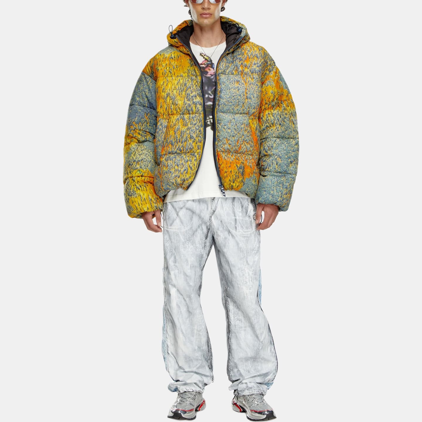 DIESEL FW24 Raindrop Print Zip Hoodie Down Jacket