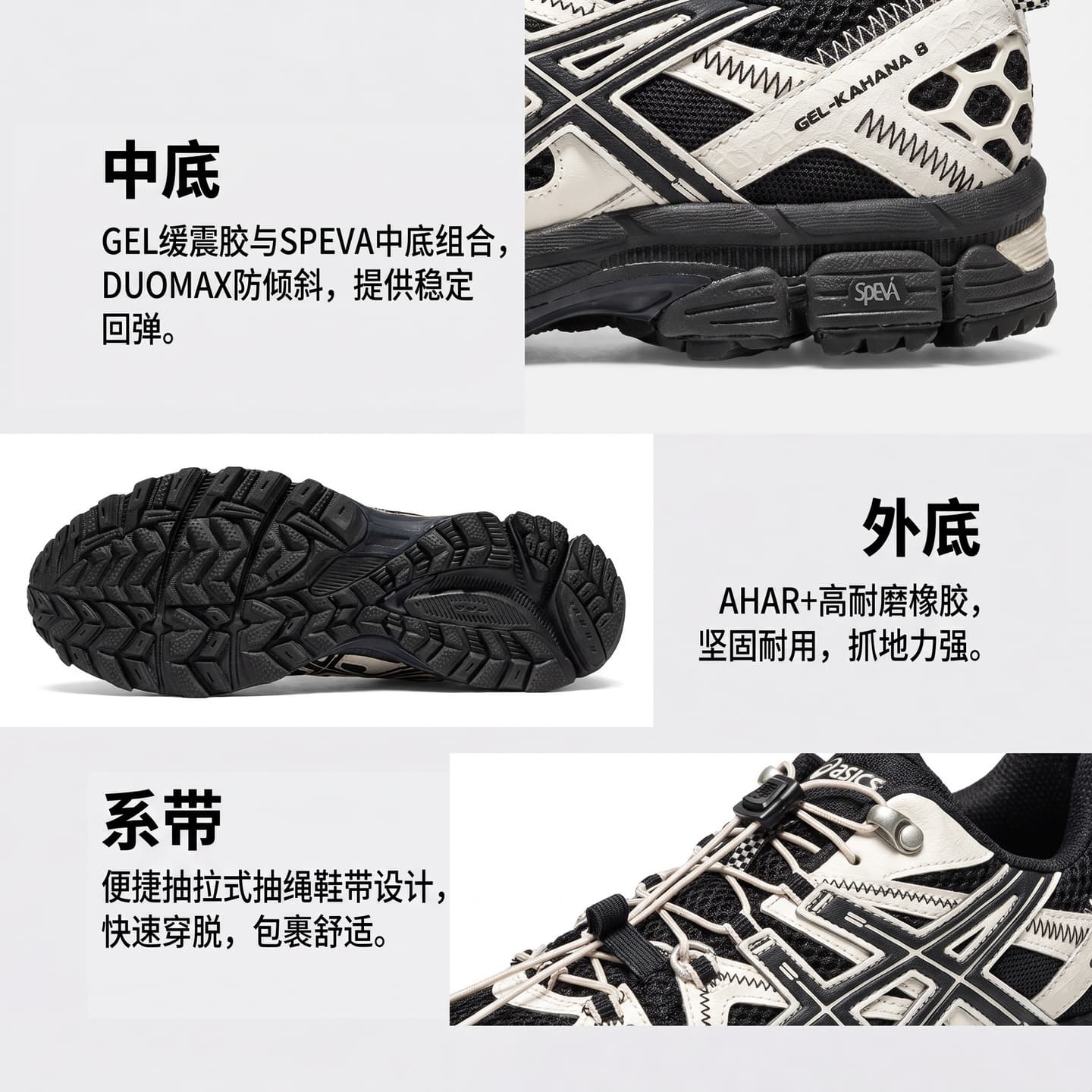 Asics Gel-Kahana 8 Black White