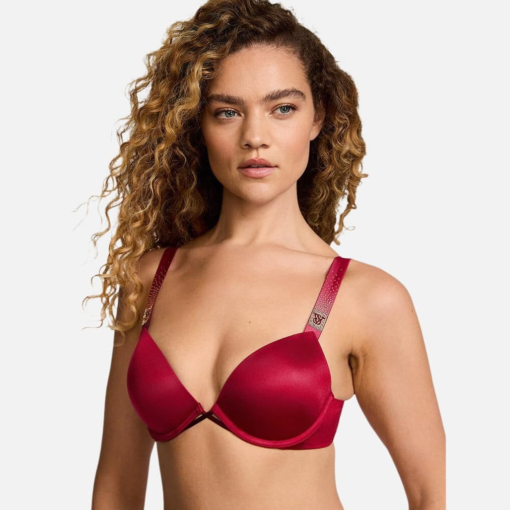 Victoria's Secret Valentine's Limited Shiny Logo Strap Bra Red