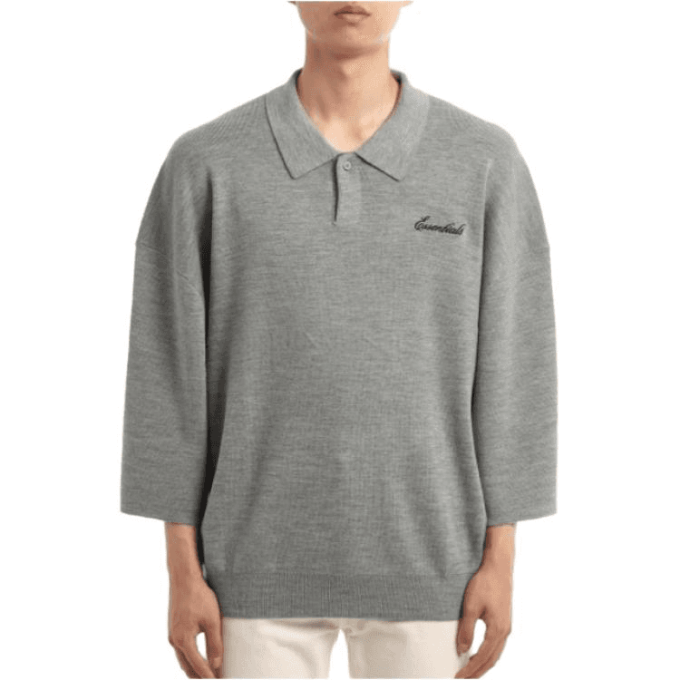 Essentials SS26 SIGNATURE 34 SLEEVE 90'S KNIT POLO CONCRETE HEATHER logo