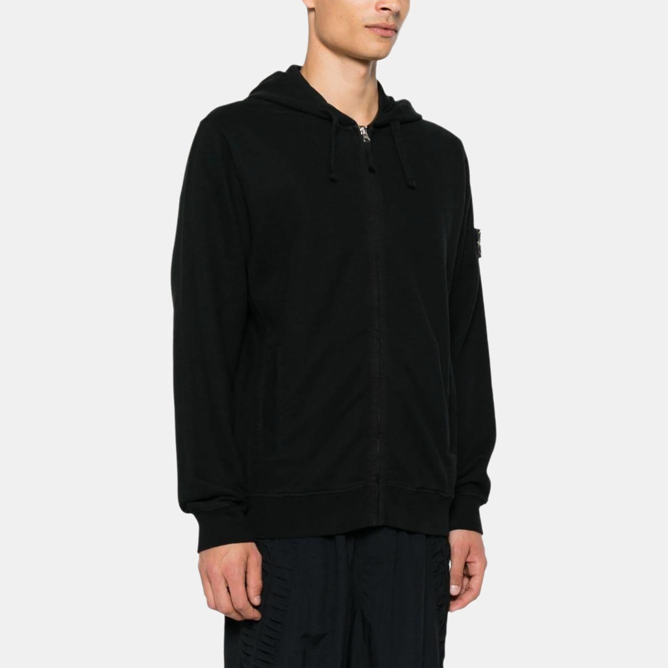 Stone Island Compass Patch Zip Hoodie Black