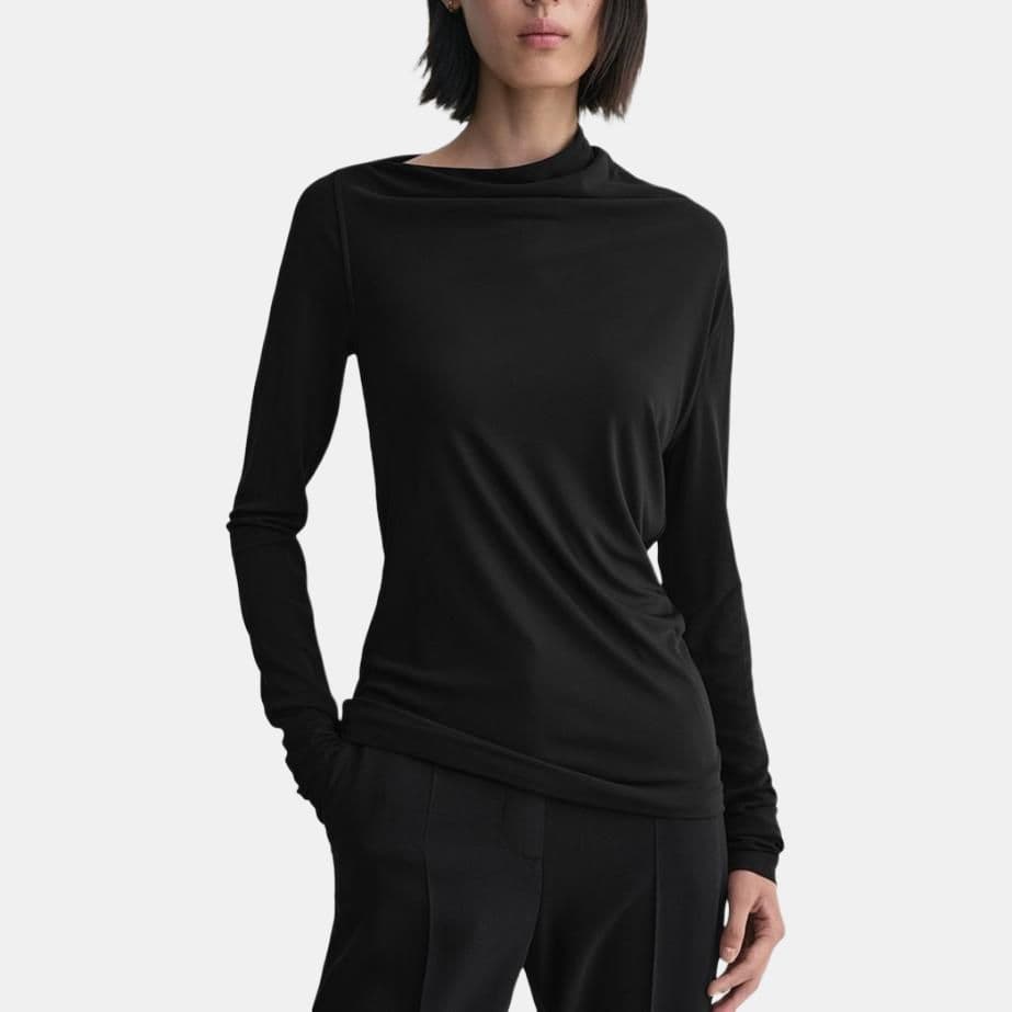 TOTEME FW24 Asymmetric Neck Pullover Tee Black