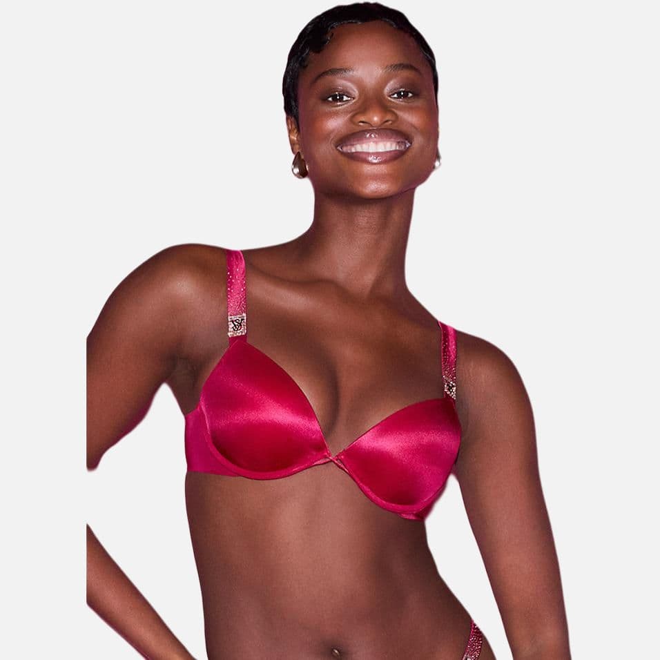 Victoria's Secret Valentine's Limited Shiny Logo Strap Bra Red
