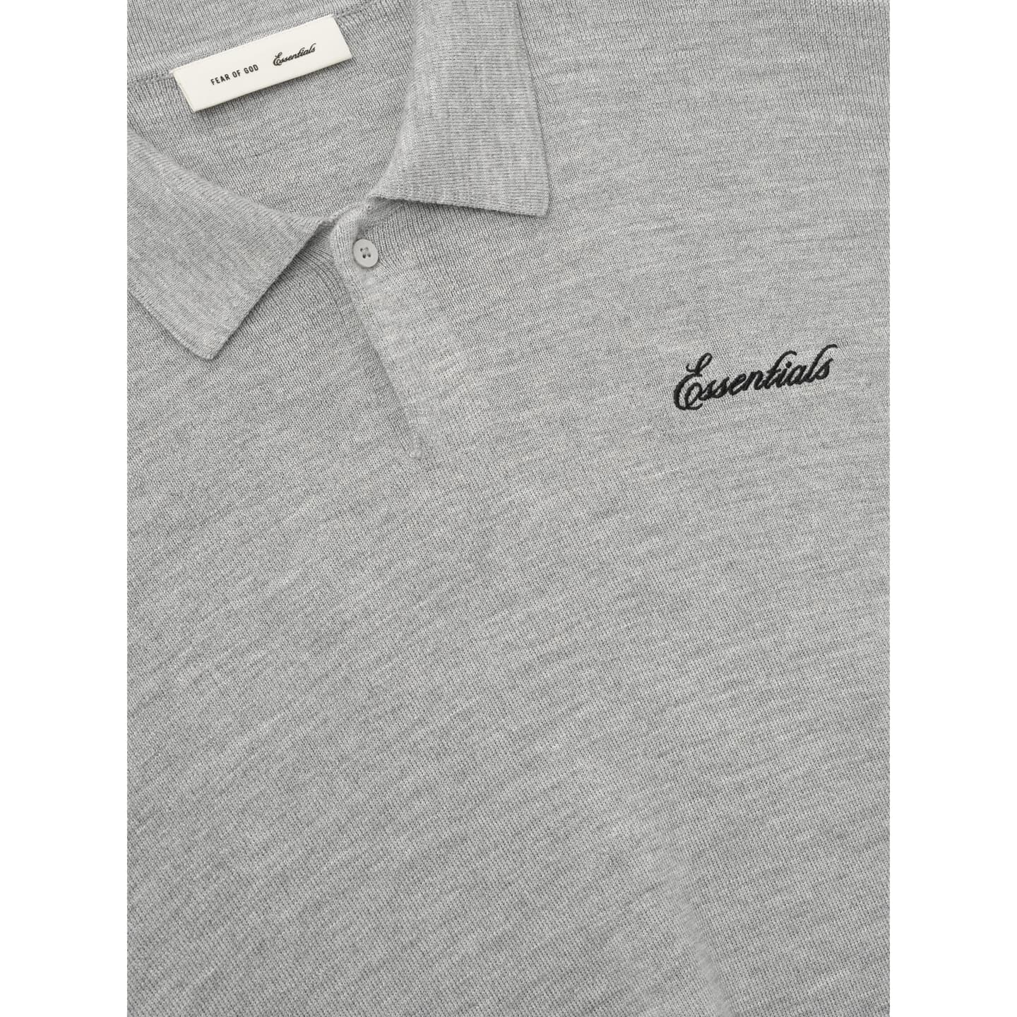 Essentials SS26 SIGNATURE 34 SLEEVE 90'S KNIT POLO CONCRETE HEATHER logo