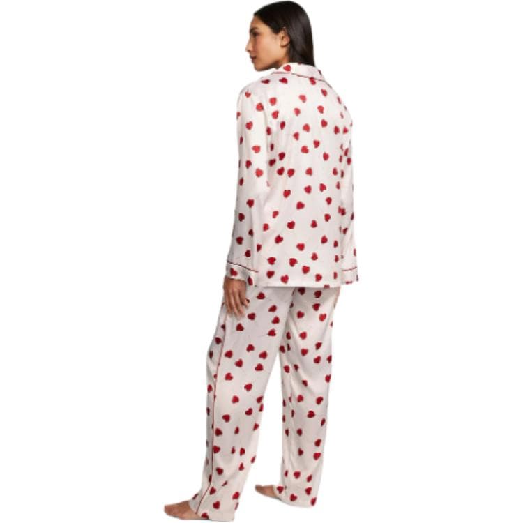 Victoria's Secret Satin Long Pajama Set Pink Heart Print