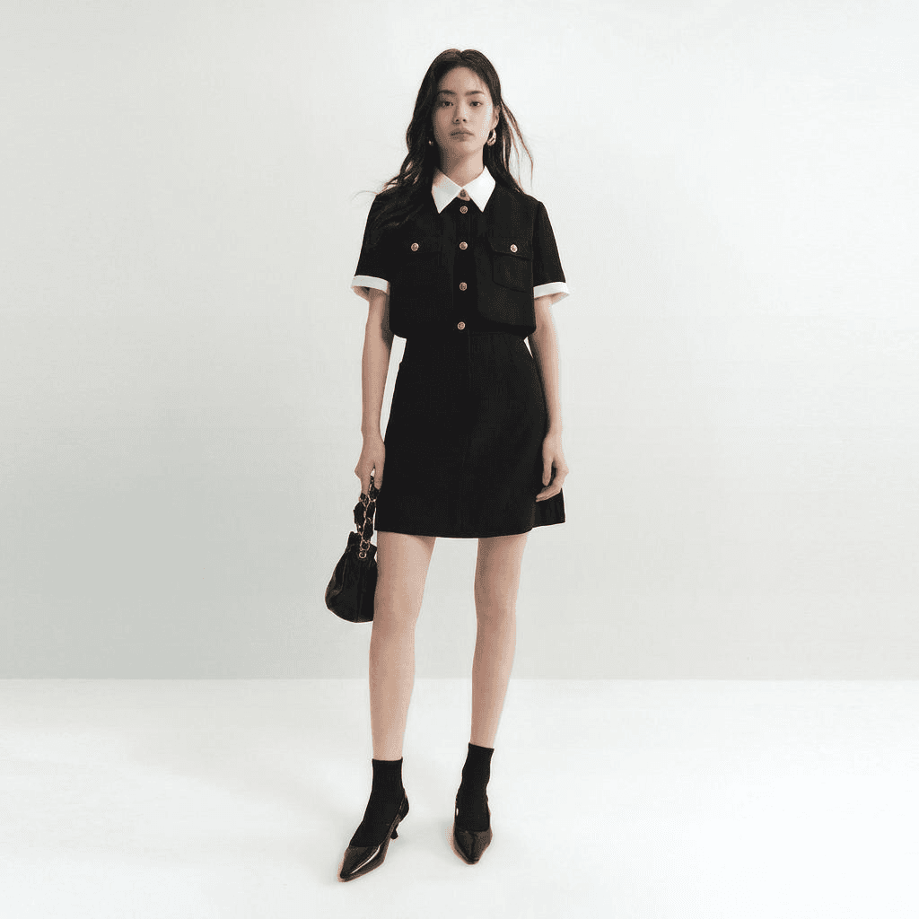 Peacebird Two-in-One Tweed Dress Black