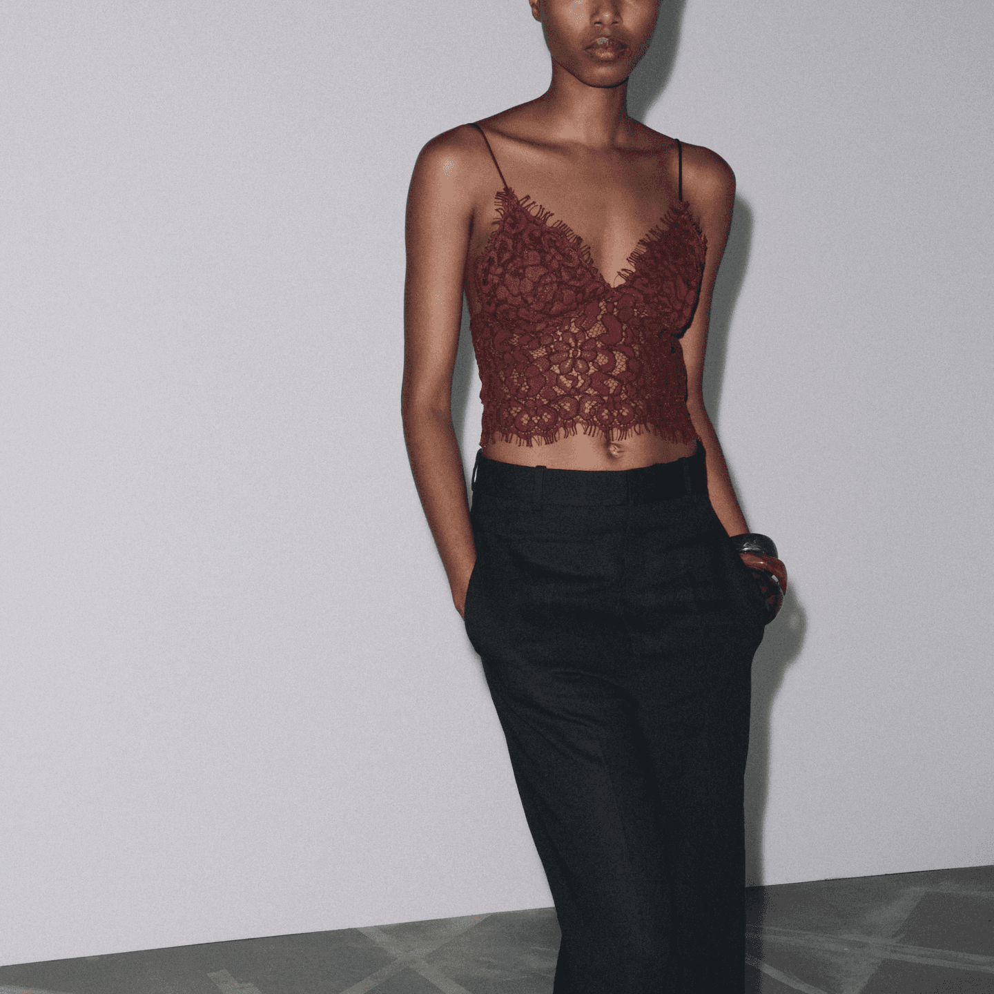 ZARA V-Neck Embroidered Crop Top