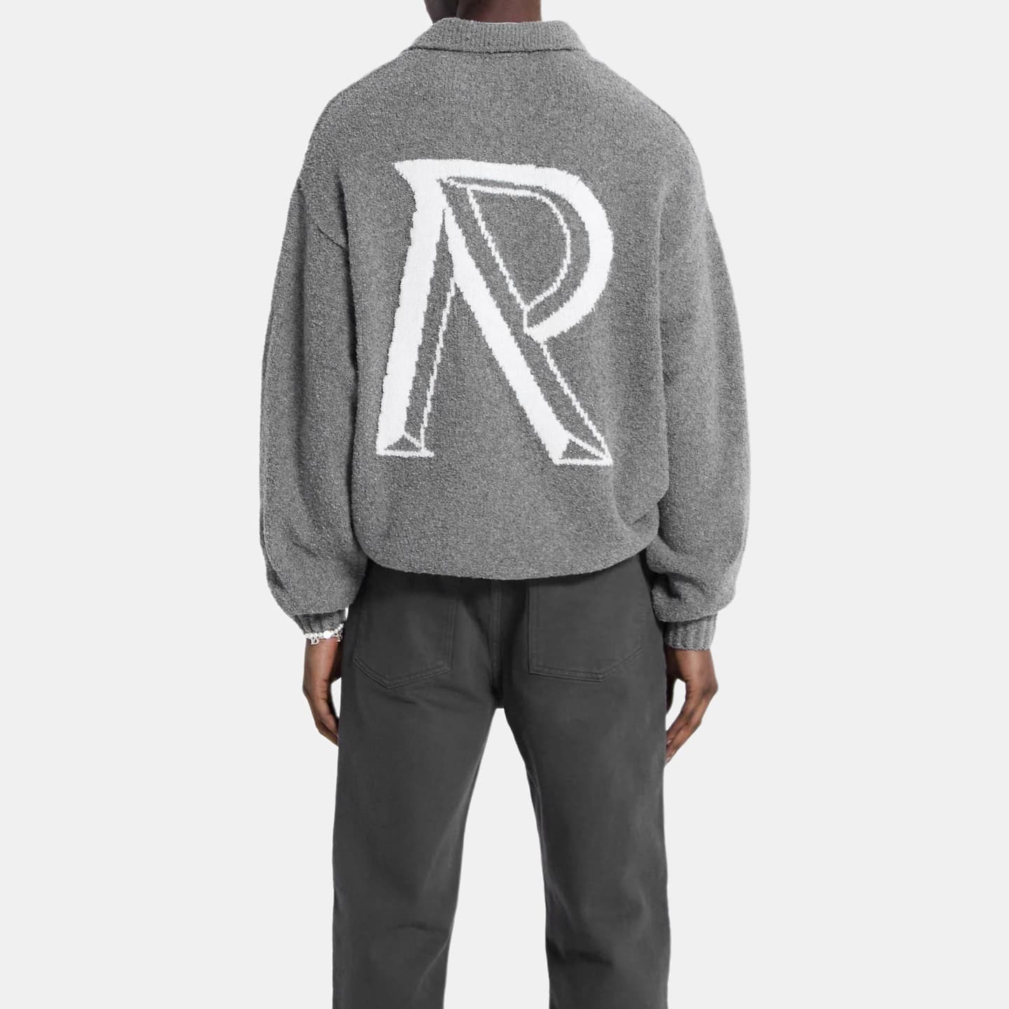 REPRESENT Letter Print Polo Sweater Gray