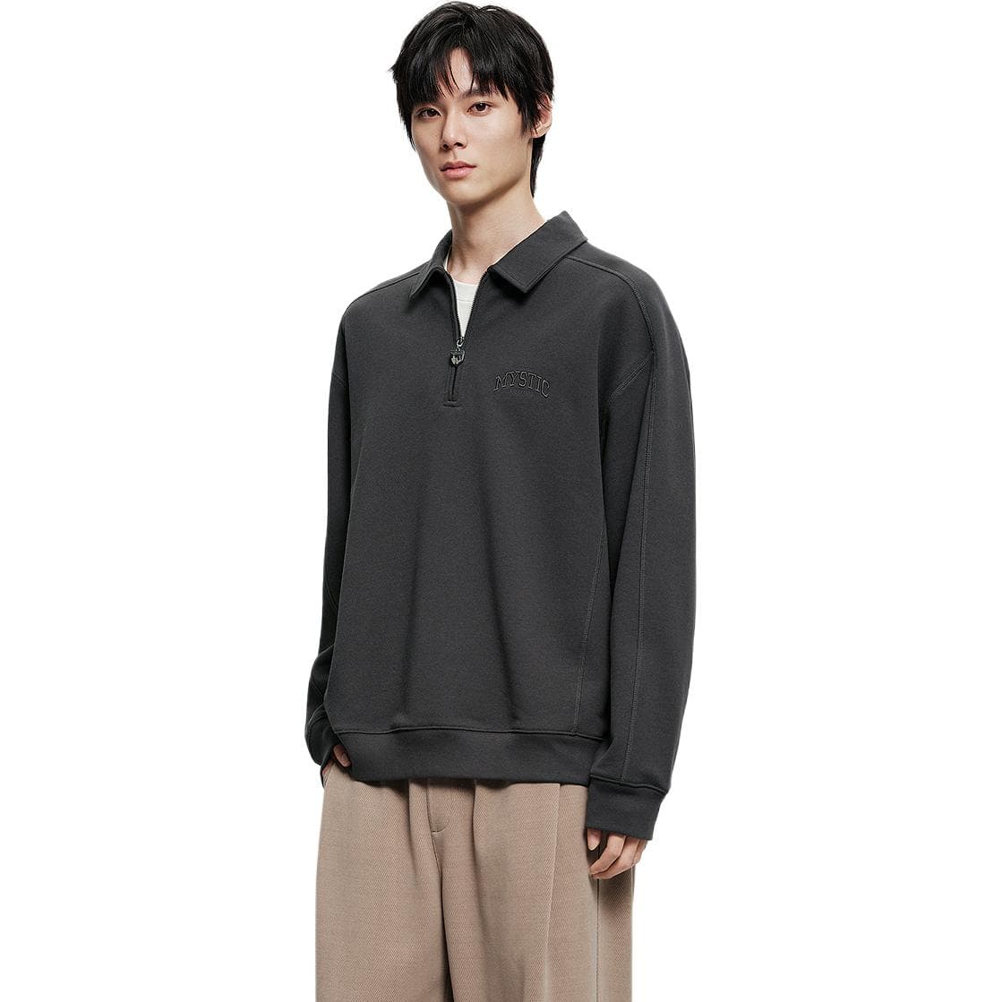 PEACEBIRD MEN Embroidered Collar Sweatshirt
