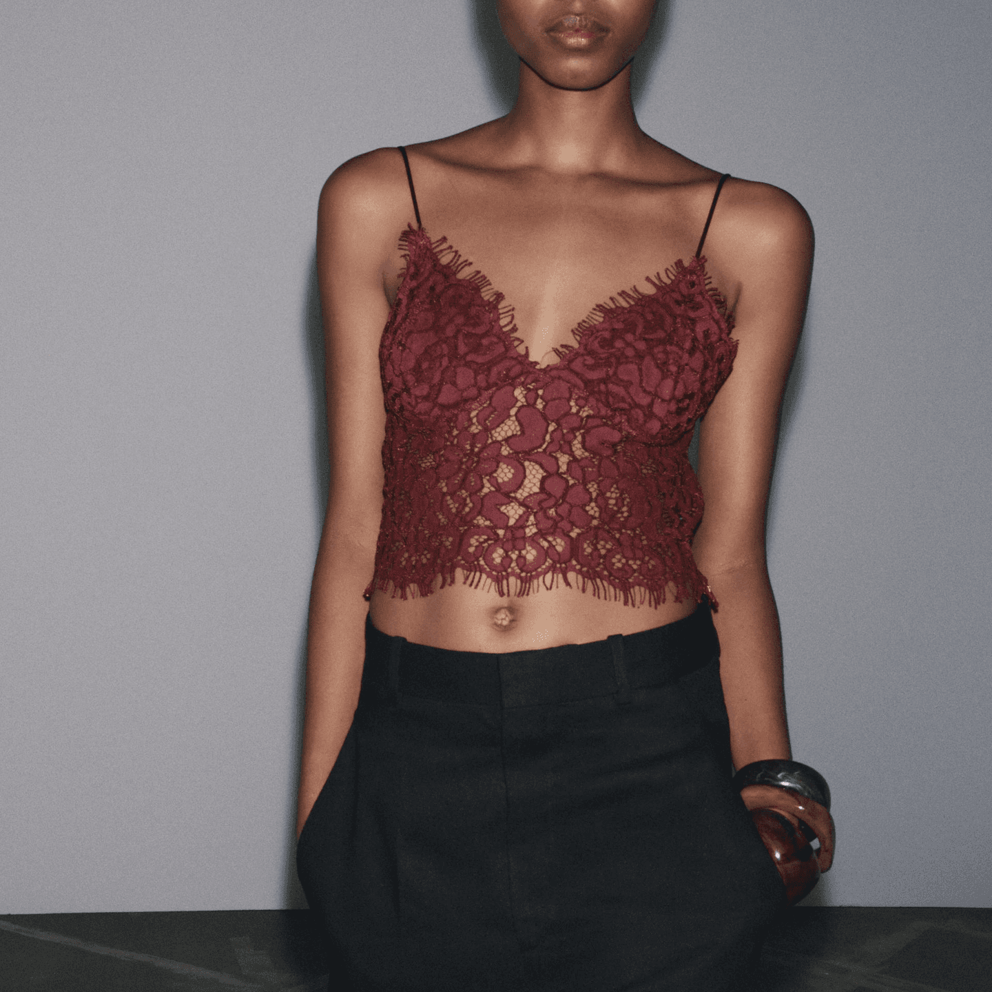 ZARA V-Neck Embroidered Crop Top