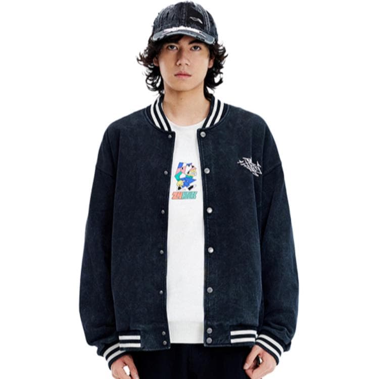 Li-Ning Logo Print Baseball Jacket Black
