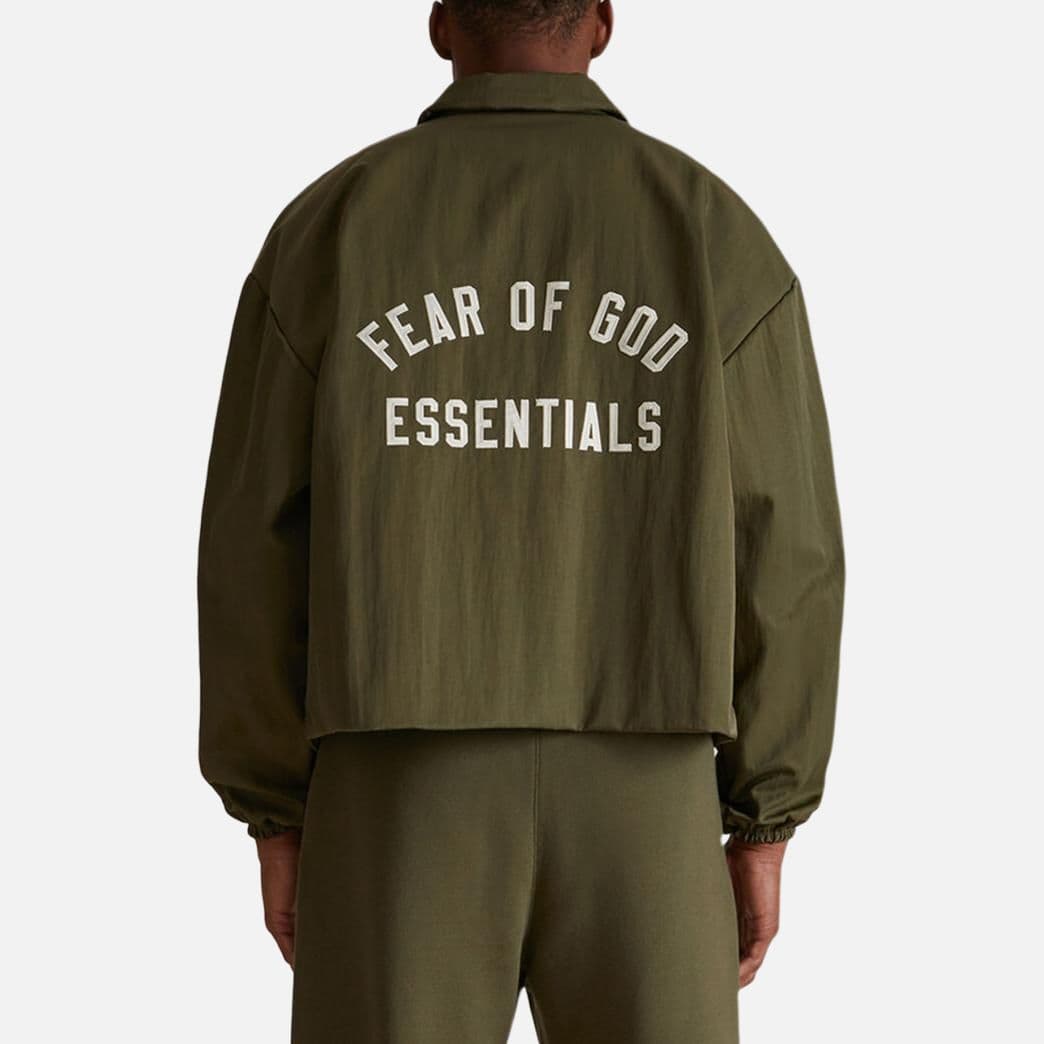 Fear of God Essentials Fall24 BACK TO SCHOOL Textured Nylon Trucker Jacket MILITARY