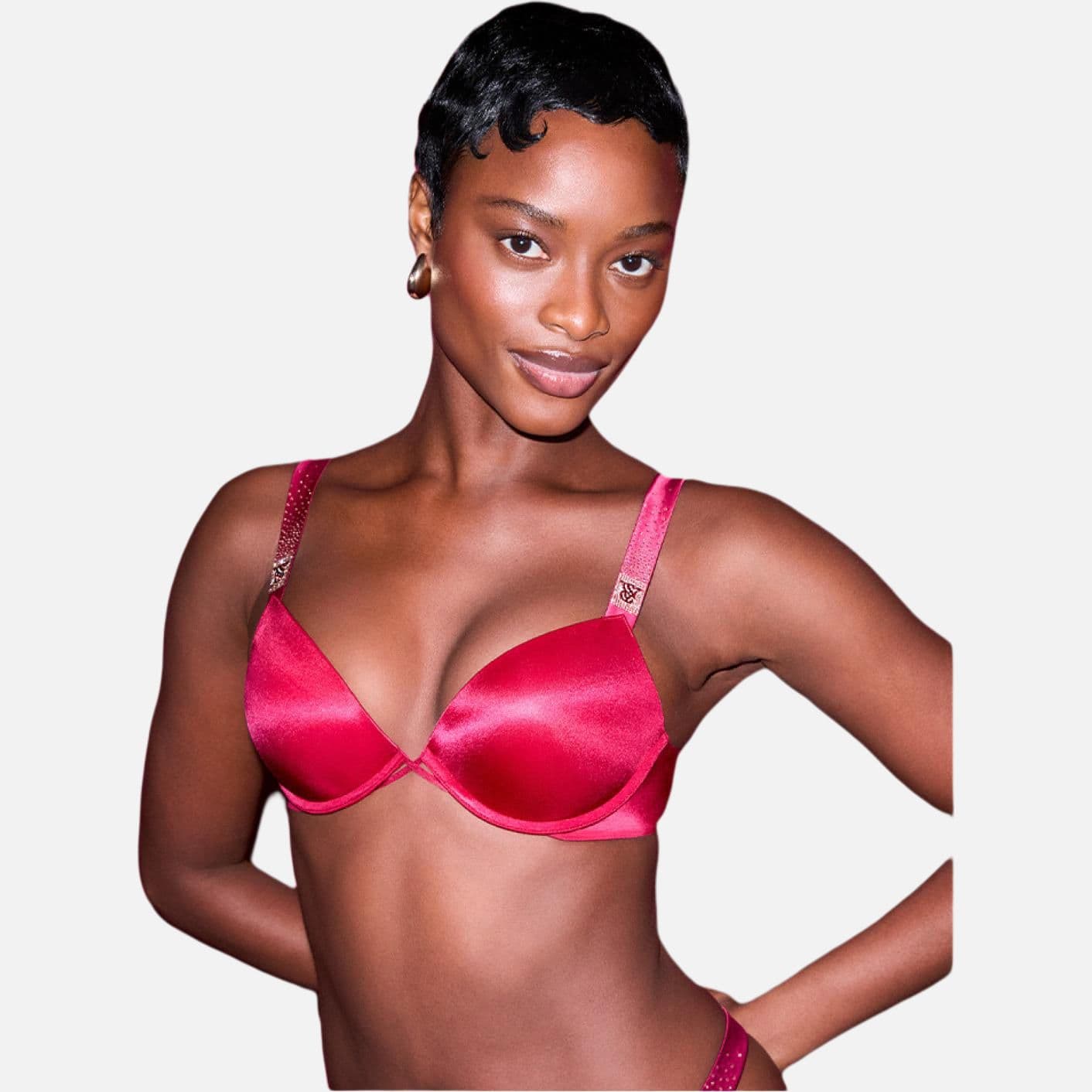Victoria's Secret Valentine's Limited Shiny Logo Strap Bra Red
