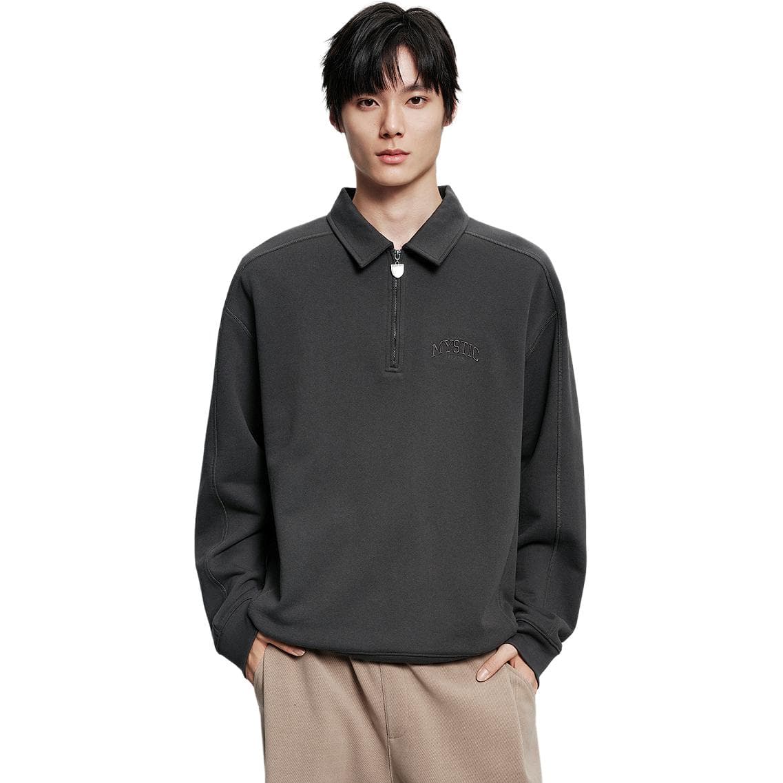 PEACEBIRD MEN Embroidered Collar Sweatshirt