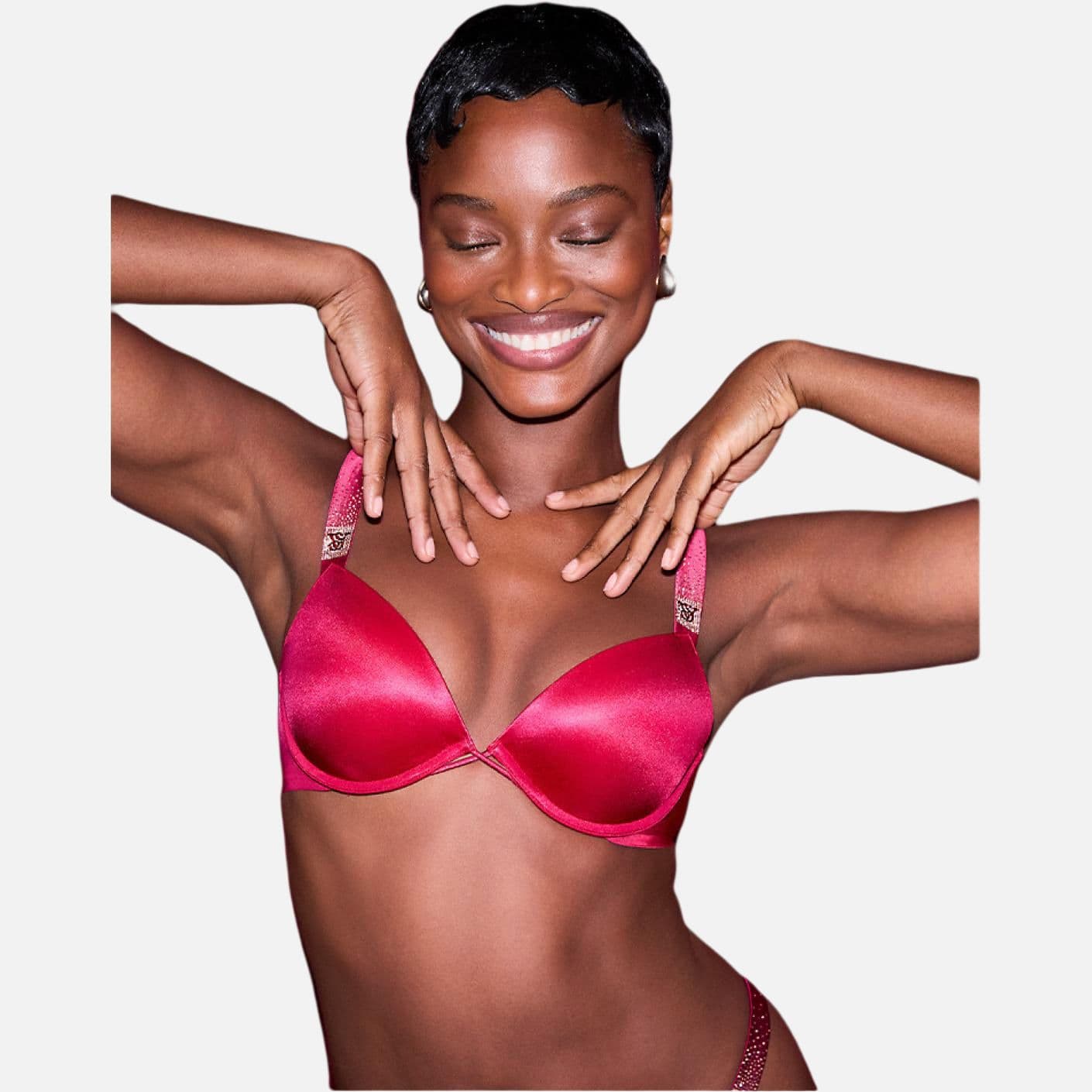 Victoria's Secret Valentine's Limited Shiny Logo Strap Bra Red