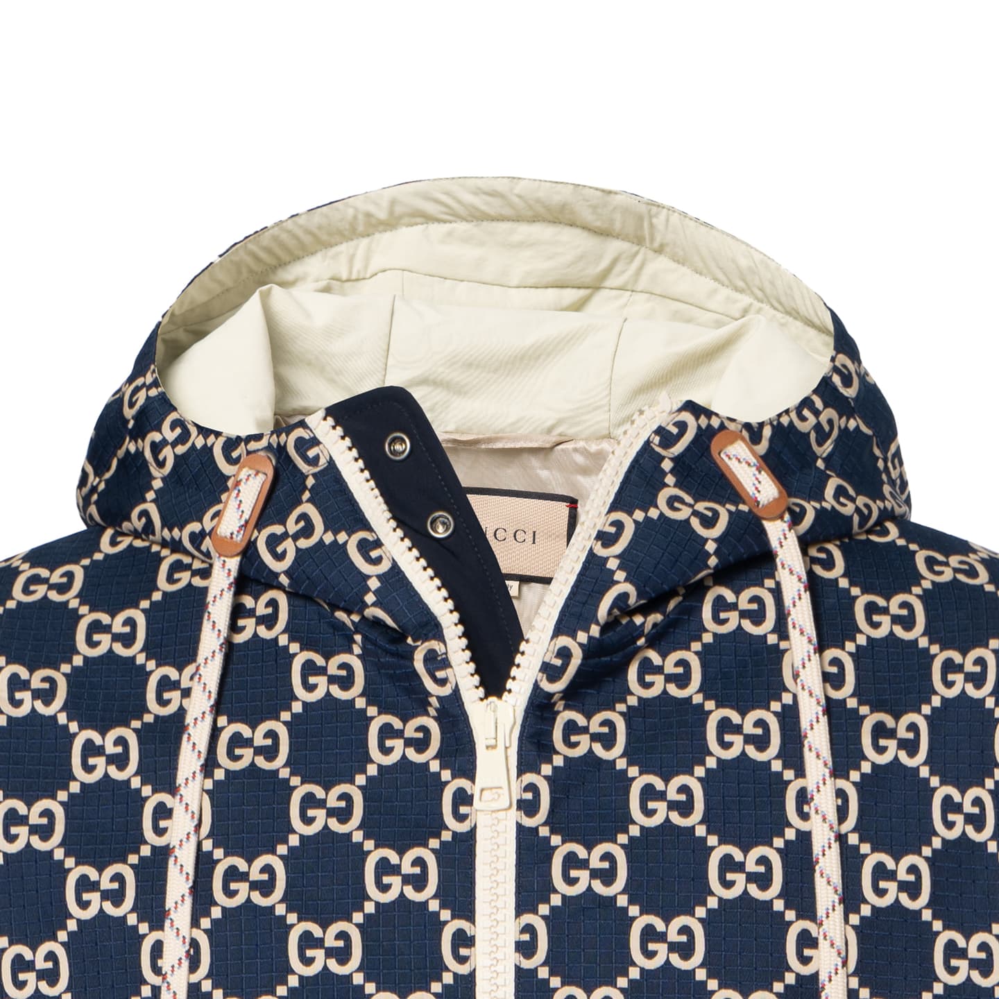 Gucci Printed Zip Hoodie Navy