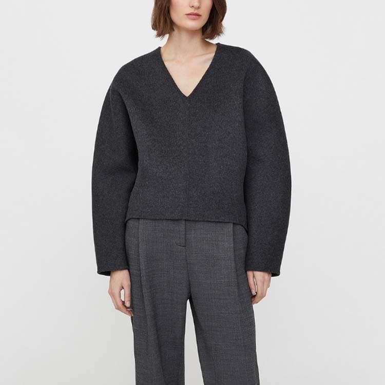 Toteme FW22 V-Neck Batwing Wool Sweater Gray
