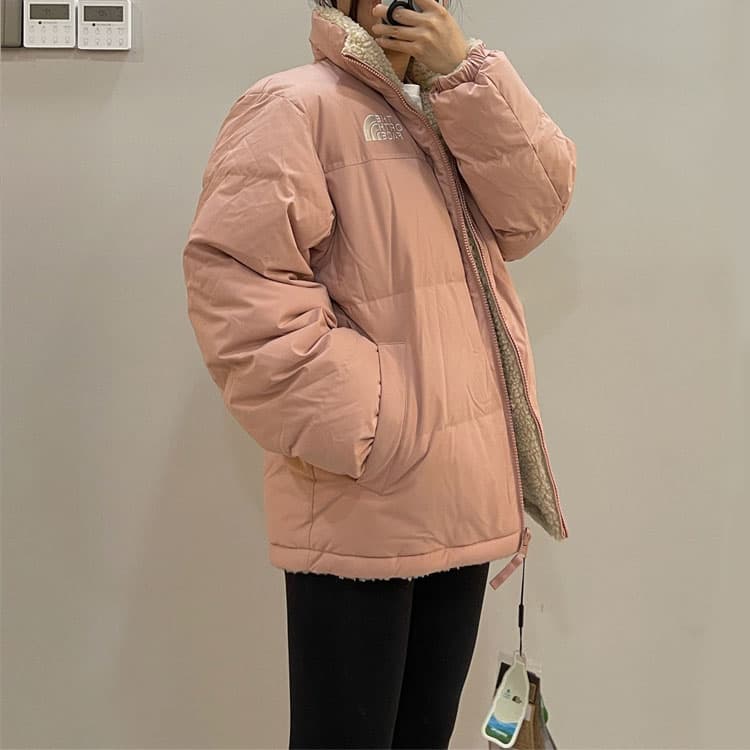 The North Face Logo Embroidered Reversible Down Jacket Light Pink