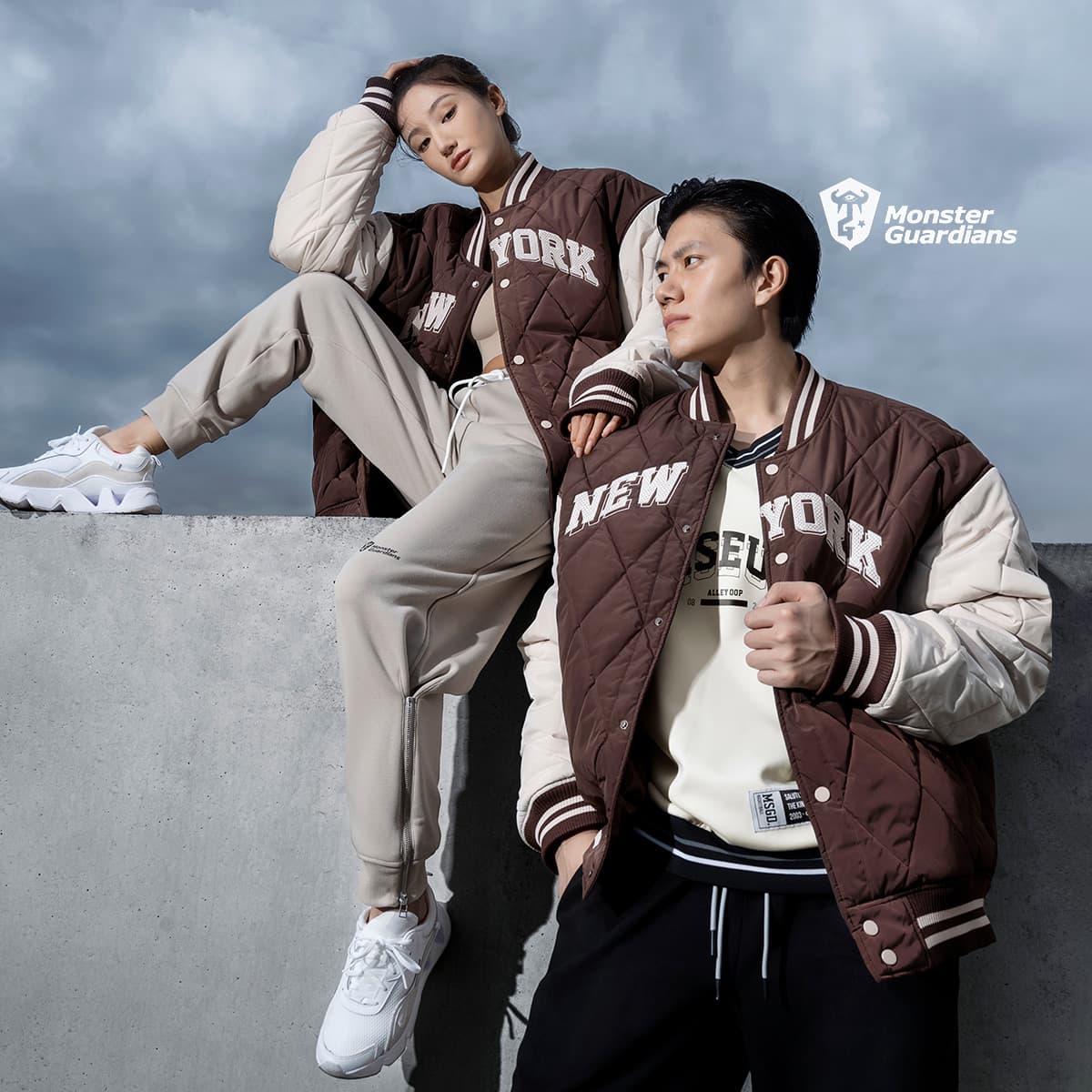 Monster Guardians Quilted Baseball Jacket Brown