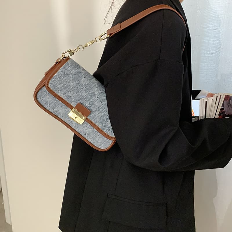 Jane Klain Retro Canvas Shoulder Bag Blue/Brown