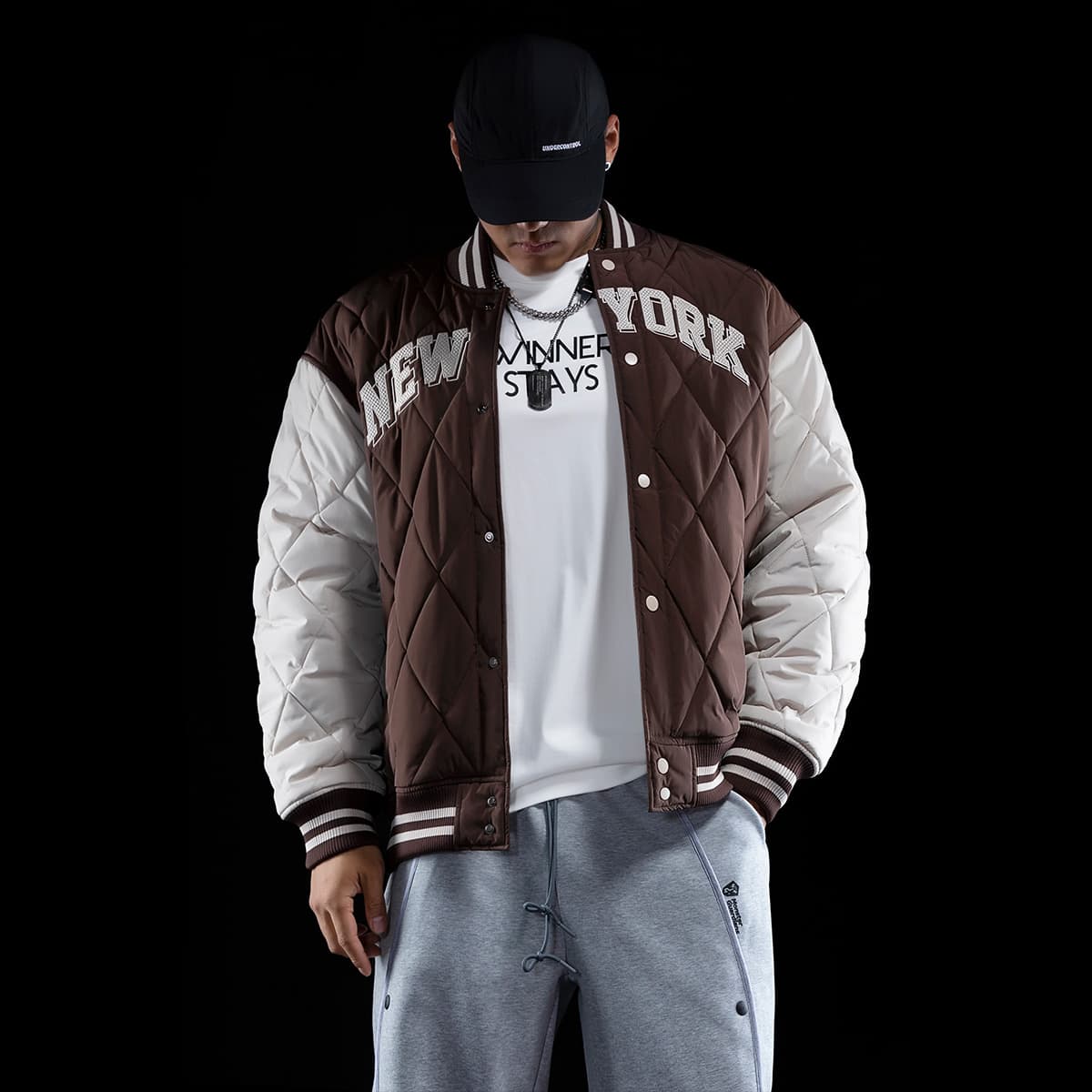 Monster Guardians Quilted Baseball Jacket Brown