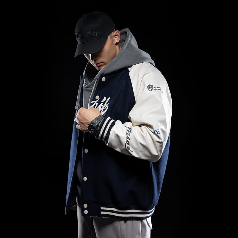 Monster Guardians Courage Series Retro Baseball Jacket Navy