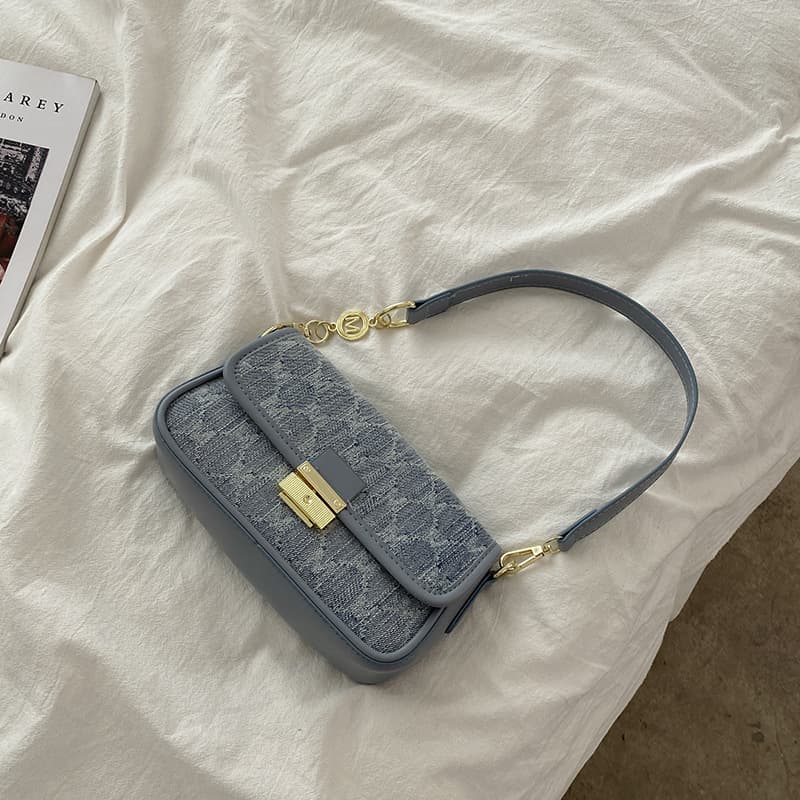Jane Klain Retro Canvas Shoulder Bag Blue/Brown