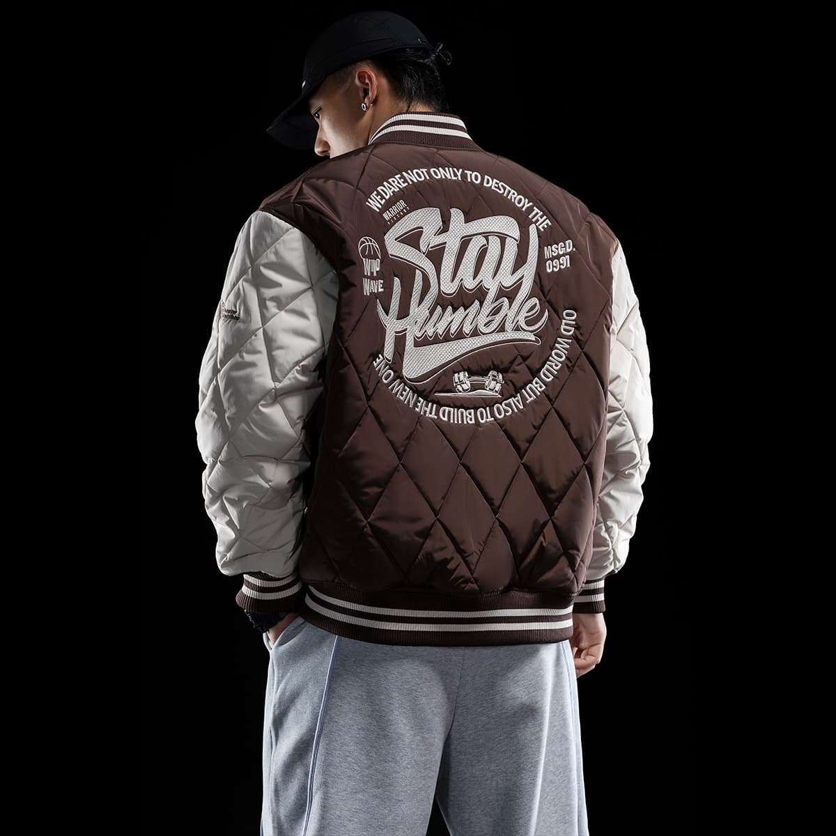 Monster Guardians Quilted Baseball Jacket Brown