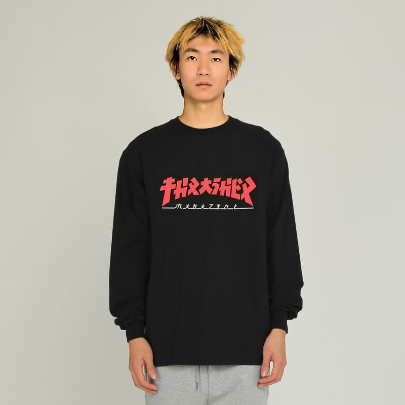 Thrasher Godzilla Flame Logo Long Sleeve Tee Black
