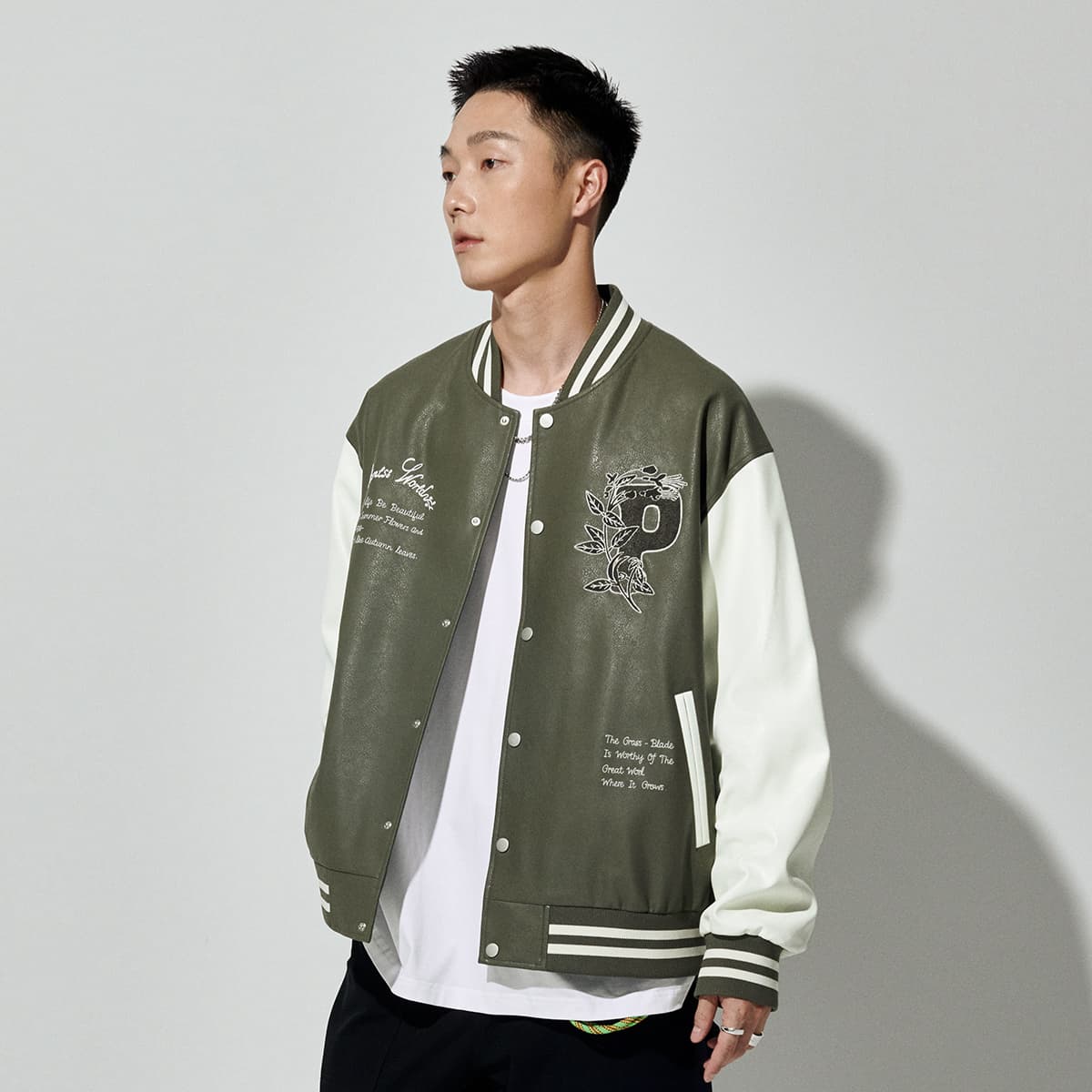 PEACEBIRD MEN Varsity Jacket Green