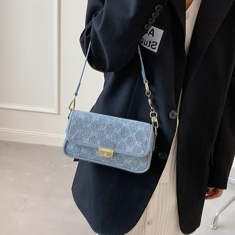 Jane Klain Retro Canvas Shoulder Bag Blue/Brown