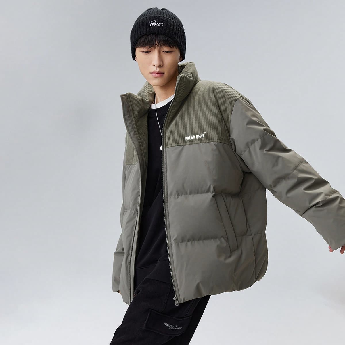 PEACEBIRD MEN Corduroy Patchwork Down Jacket