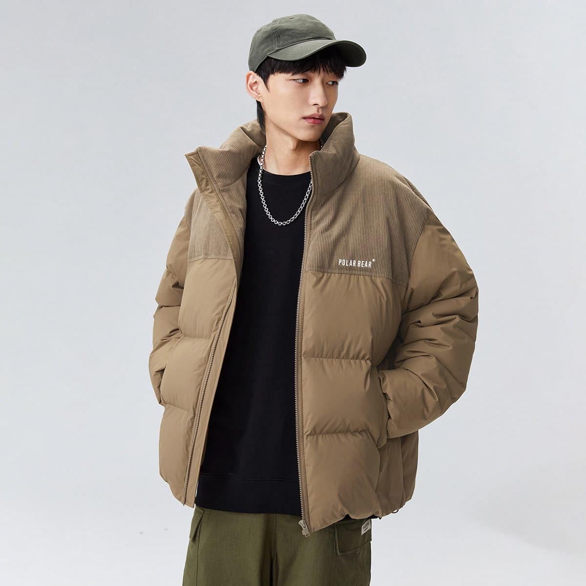PEACEBIRD MEN Corduroy Patchwork Down Jacket