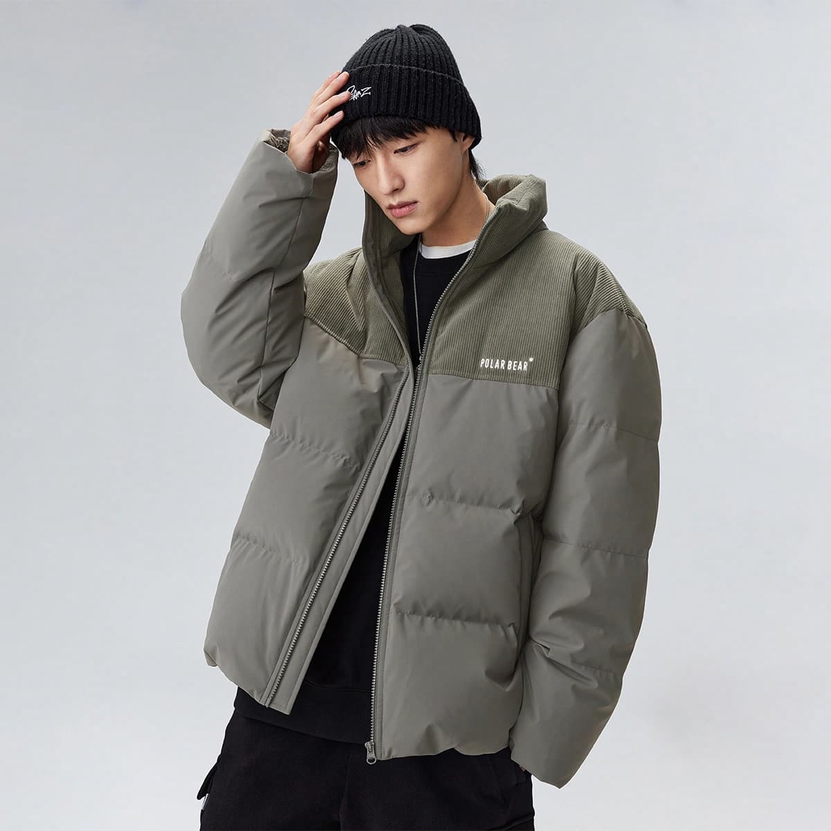 PEACEBIRD MEN Corduroy Patchwork Down Jacket