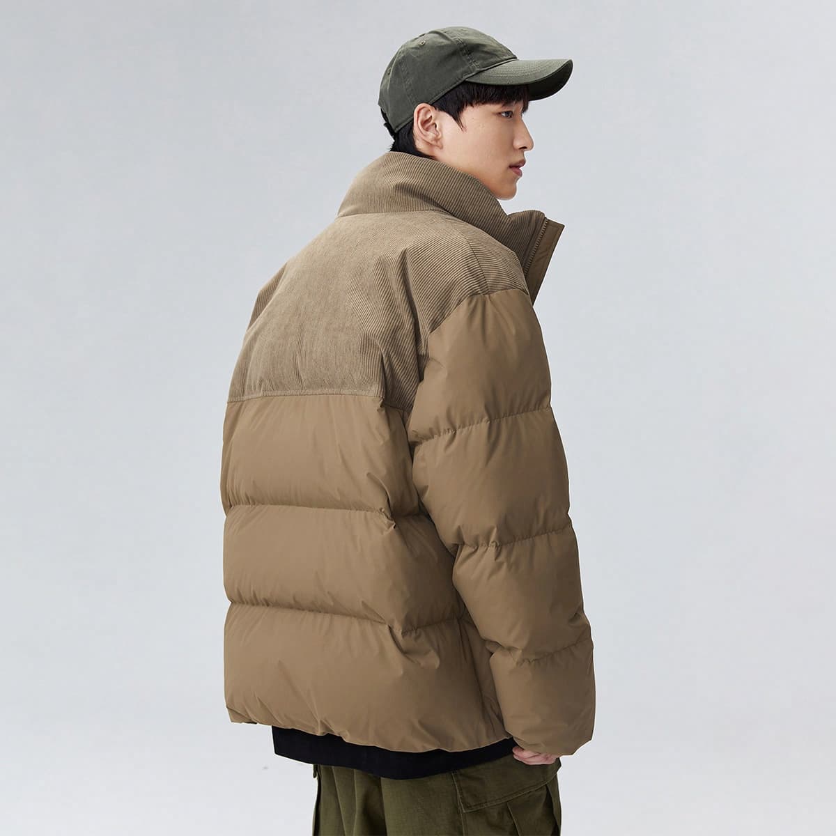PEACEBIRD MEN Corduroy Patchwork Down Jacket